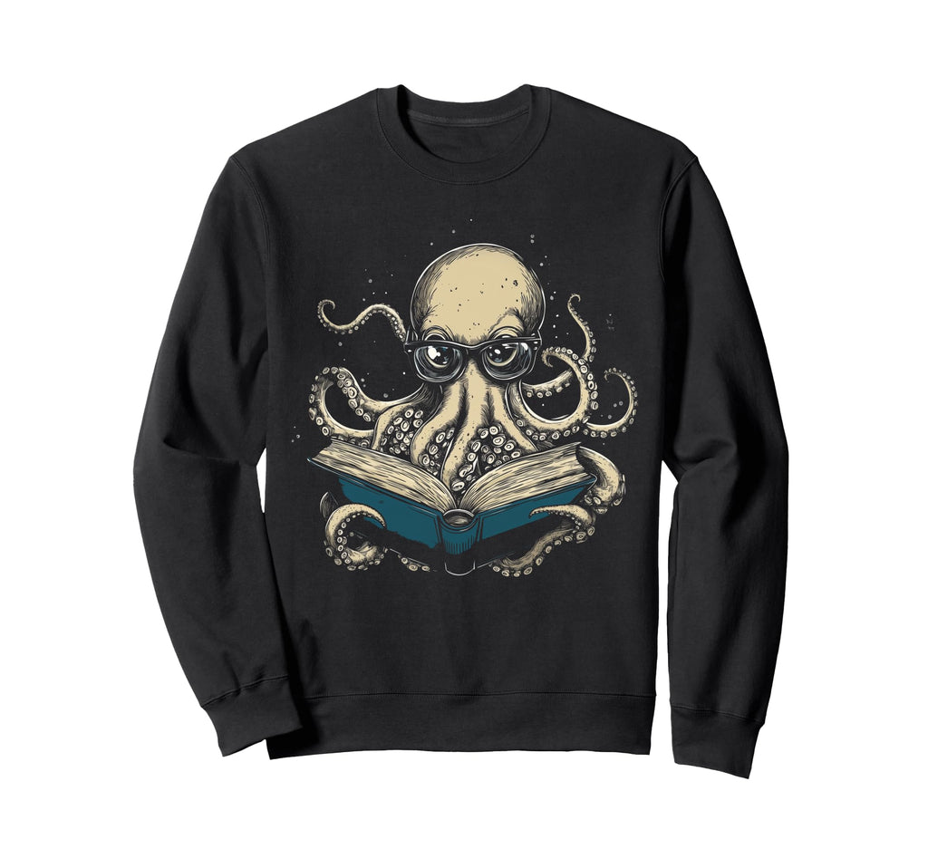 Octopus Reading Book Funny Book Sweatshirt - Custom Art Print for Adults - T-Shirt, Sweatshirt, Hoodie