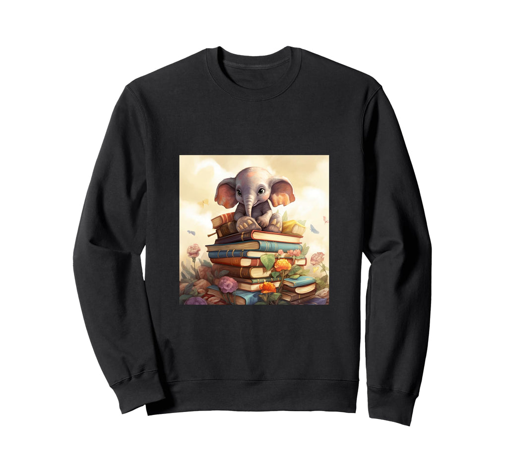 Book Nerd Elephant Reading Book Sweatshirt - Minimalist Print Men Women - T-Shirt, Sweatshirt, Hoodie