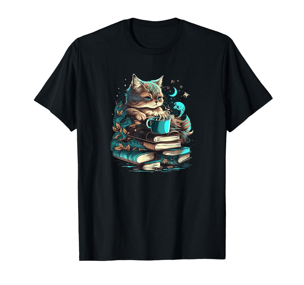 Cat Reading Book And Coffee T-Shirt - Aesthetic Graphic Men Women - T-Shirt, Sweatshirt, Hoodie