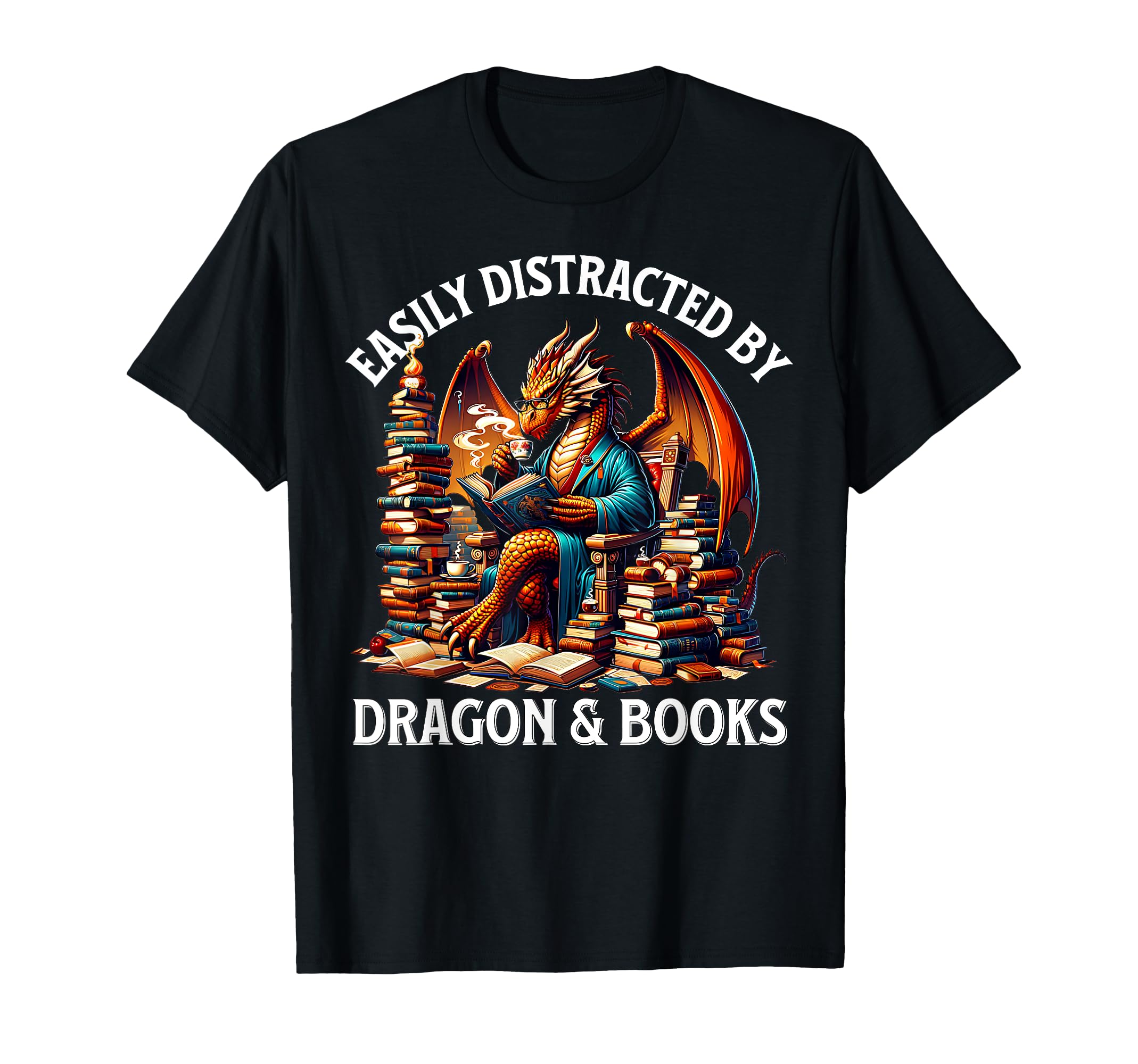 Easily Distracted Dragons And Books T-Shirt - Graphic Print Men Women - T-Shirt, Sweatshirt, Hoodie
