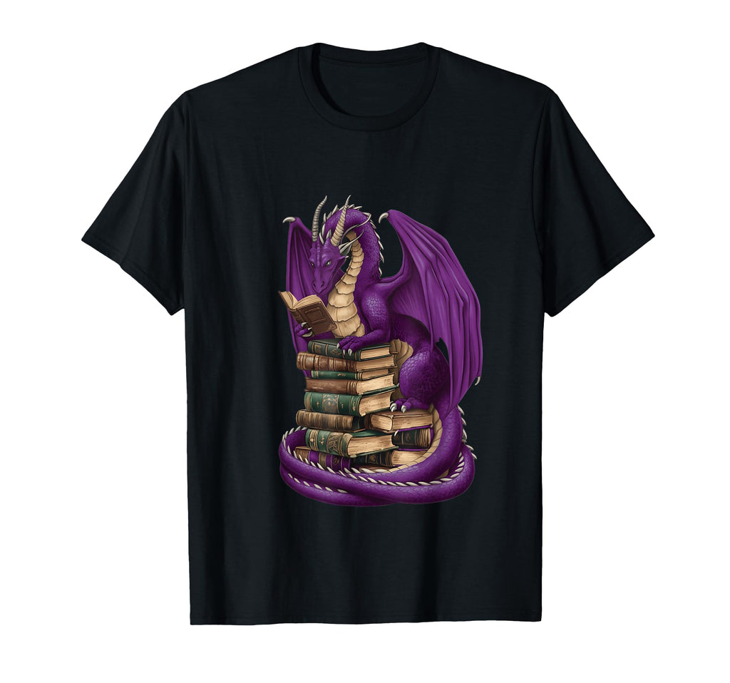 Majestic Dragon Reading Books T-Shirt - Casual Everyday Wear for Adults - T-Shirt, Sweatshirt, Hoodie