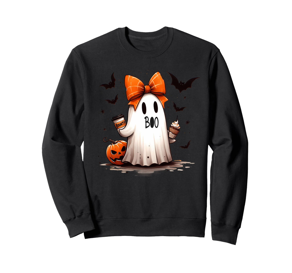 Boo Sheet Ghost Drinking Coffee Sweatshirt - Minimalist Print for Adults - T-Shirt, Sweatshirt, Hoodie
