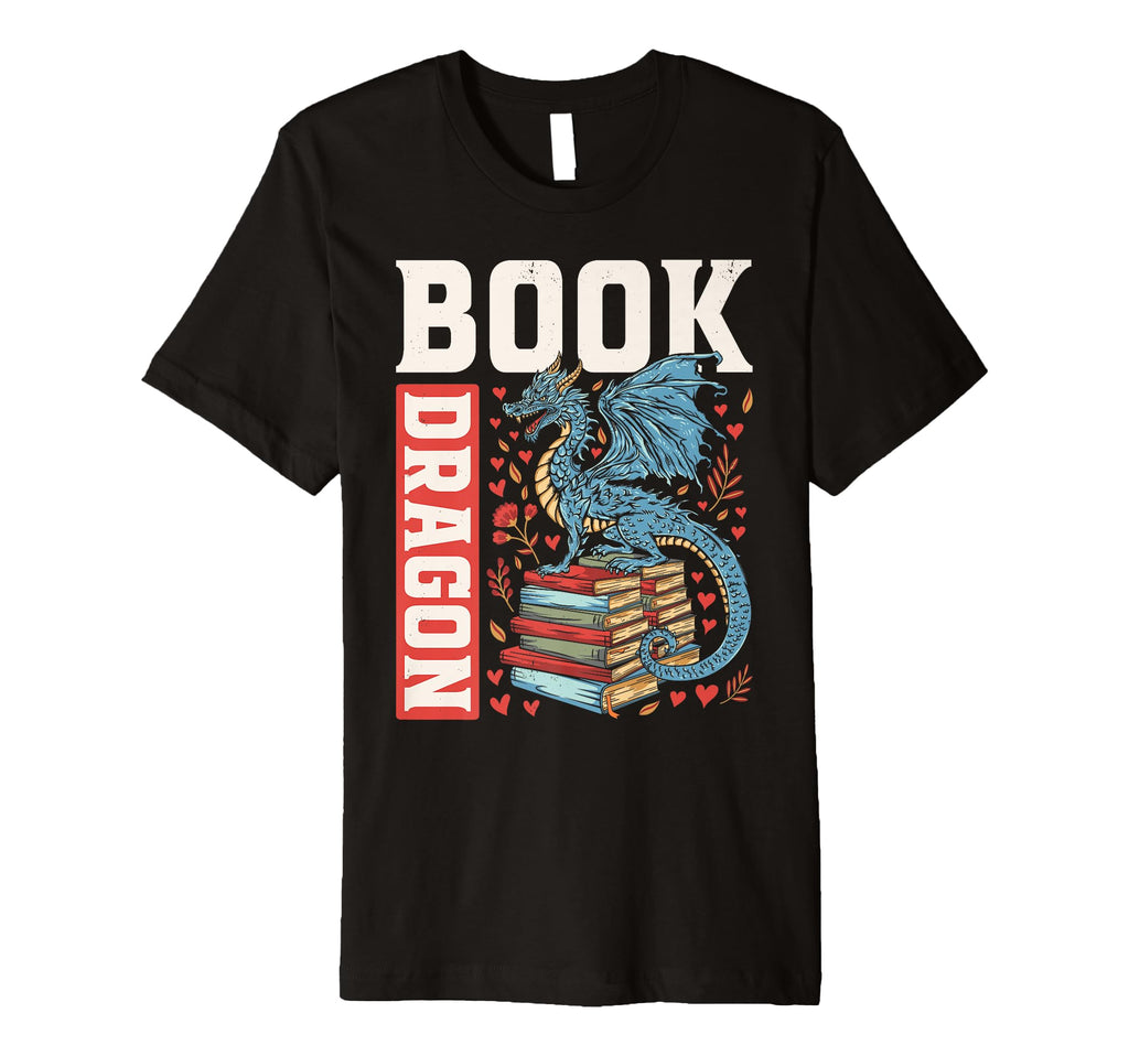 Dragon And Books Bookworm Reading T-Shirt - Casual Everyday Wear Unisex - T-Shirt, Sweatshirt, Hoodie