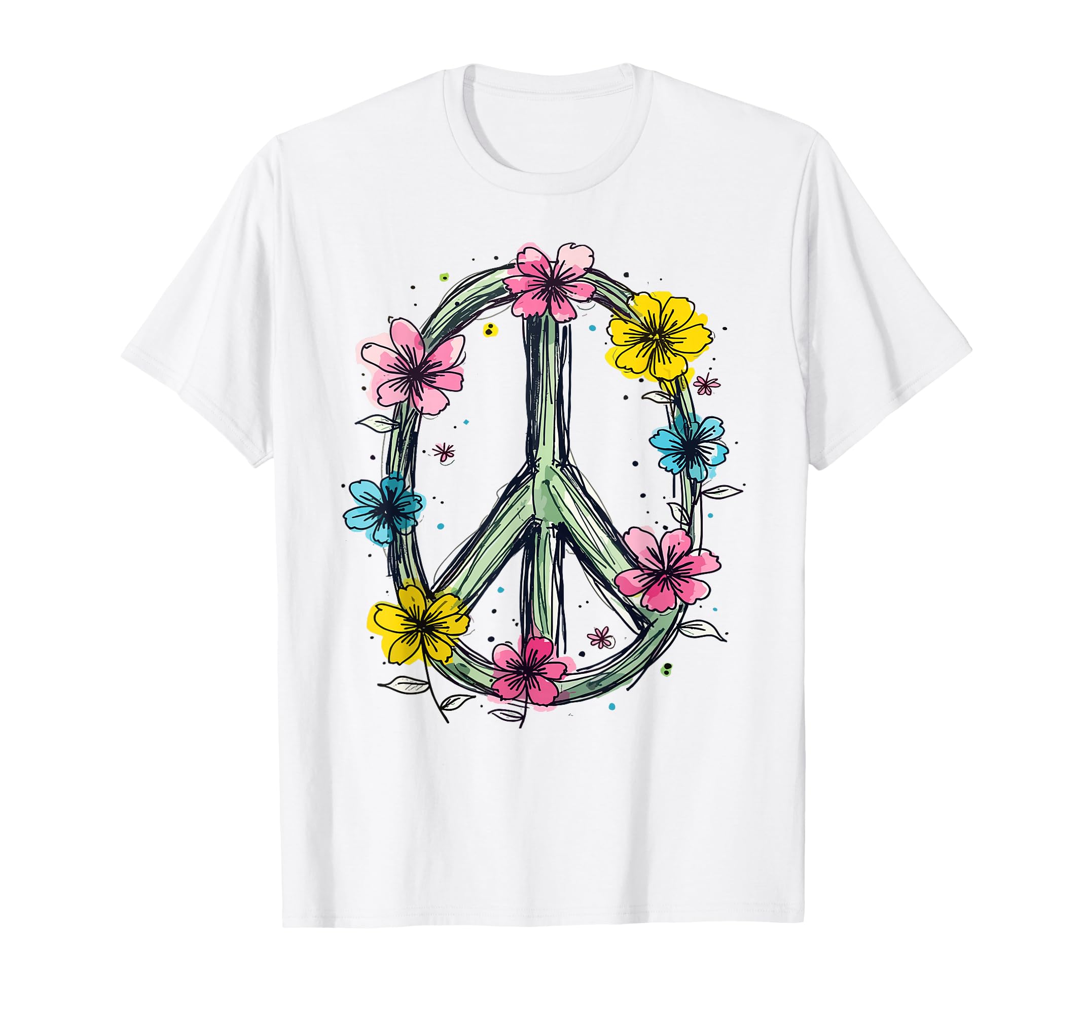 Flower Power Peace Sign Flowers Love T-Shirt - Unique Graphic Men Women - T-Shirt, Sweatshirt, Hoodie