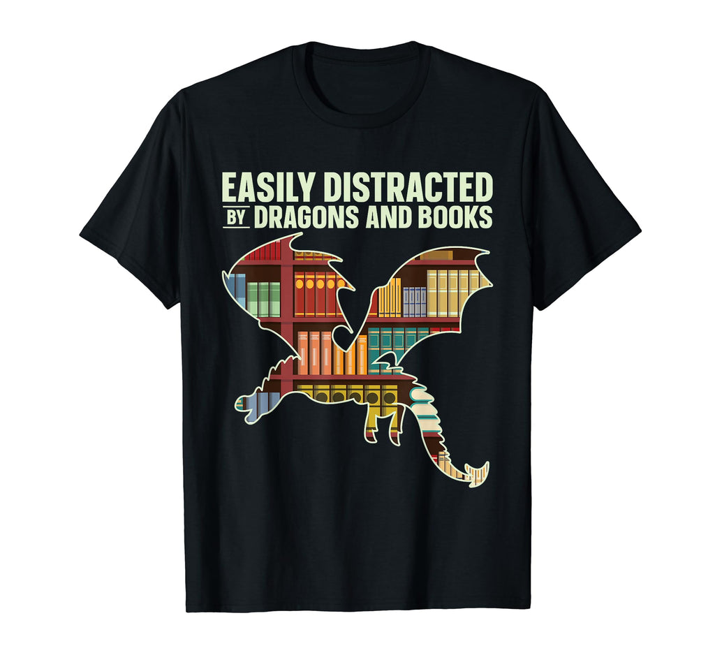 Easily Distracted Dragons And Books T-Shirt - Aesthetic Graphic for Adults - T-Shirt, Sweatshirt, Hoodie