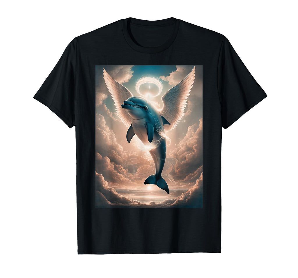 Dolphin Angel Wings And Halo Spiritual T-Shirt - Trendy Graphic for Adults - T-Shirt, Sweatshirt, Hoodie