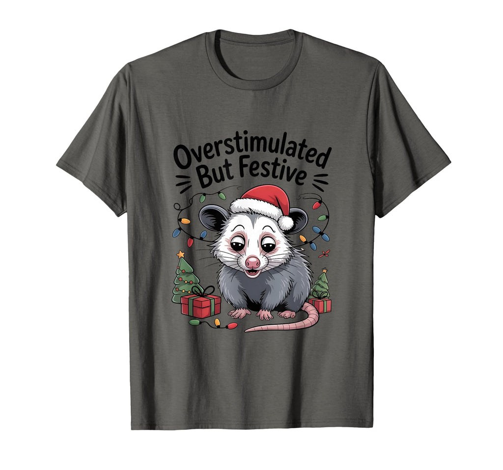 Overstimulated But Festive Opossum T-Shirt - Minimalist Print Men Women - T-Shirt, Sweatshirt, Hoodie