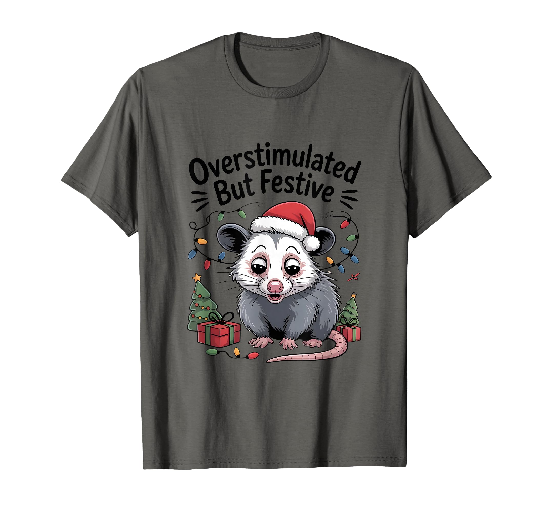 Overstimulated But Festive Opossum T-Shirt - Minimalist Print Men Women - T-Shirt, Sweatshirt, Hoodie