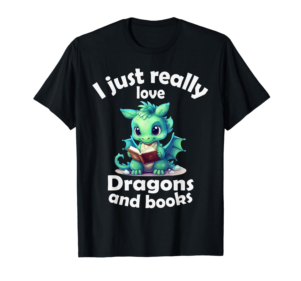I Just Really Love Dragons And Books T-Shirt - Minimalist Print for Adults - T-Shirt, Sweatshirt, Hoodie