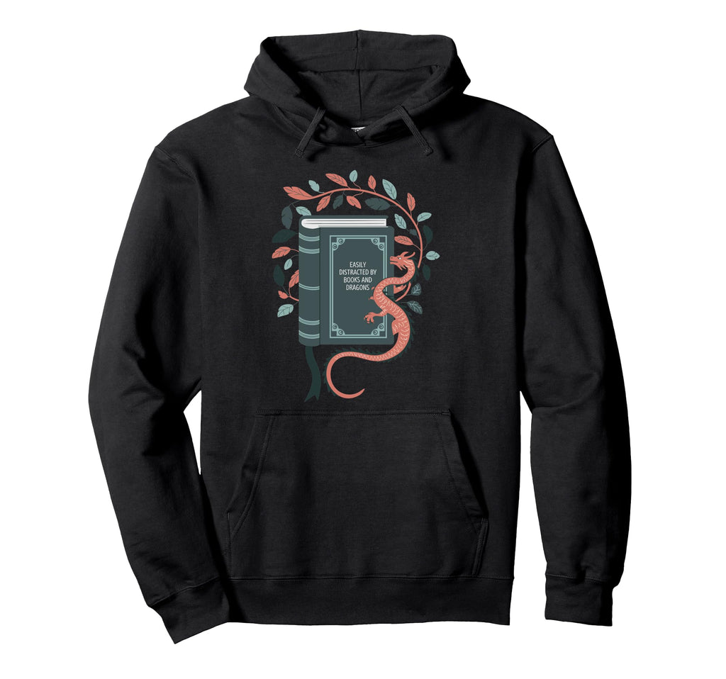 Easily Distracted Dragons And Books Hoodie - Streetwear Style Men Women - T-Shirt, Sweatshirt, Hoodie