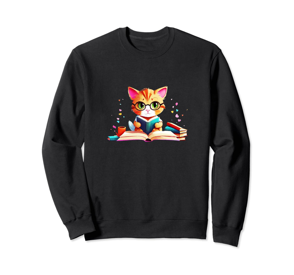 Book Nerd Cat Funny Nerdy Kitten Sweatshirt - Graphic Print Unisex - T-Shirt, Sweatshirt, Hoodie