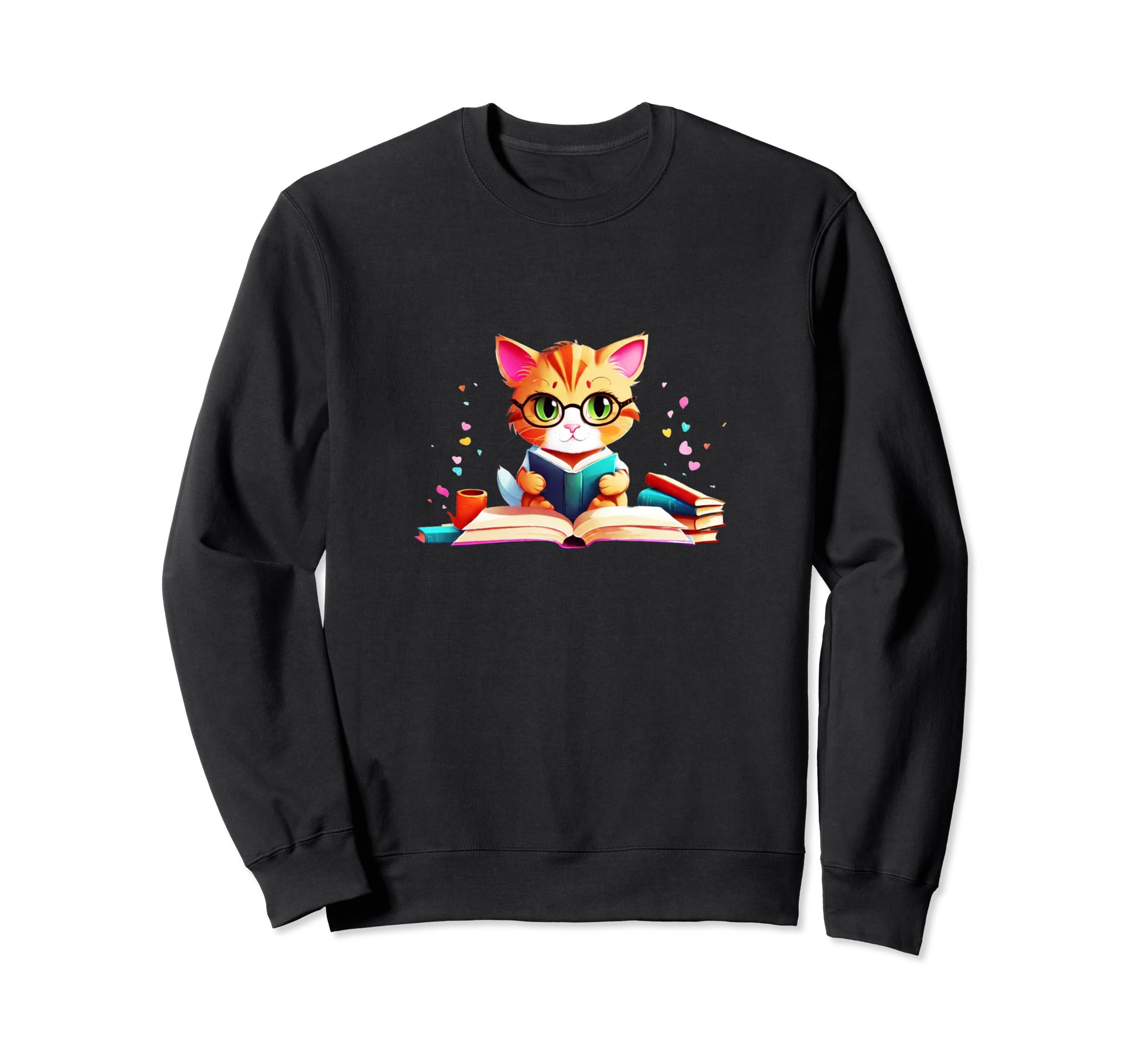 Book Nerd Cat Funny Nerdy Kitten Sweatshirt - Graphic Print Unisex - T-Shirt, Sweatshirt, Hoodie