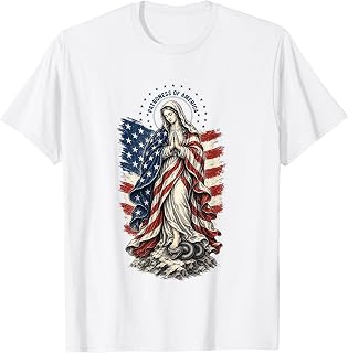 Patroness of America Virgin Mary July 4th US Flag Catholic T-Shirt Unisex T-shirt, Sweatshirt, Hoodie, Long Sleeve Tee - T-Shirt, Sweatshirt, Hoodie