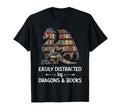 Easily Distracted Dragon And Books T-Shirt - Minimalist Print Men Women - T-Shirt, Sweatshirt, Hoodie