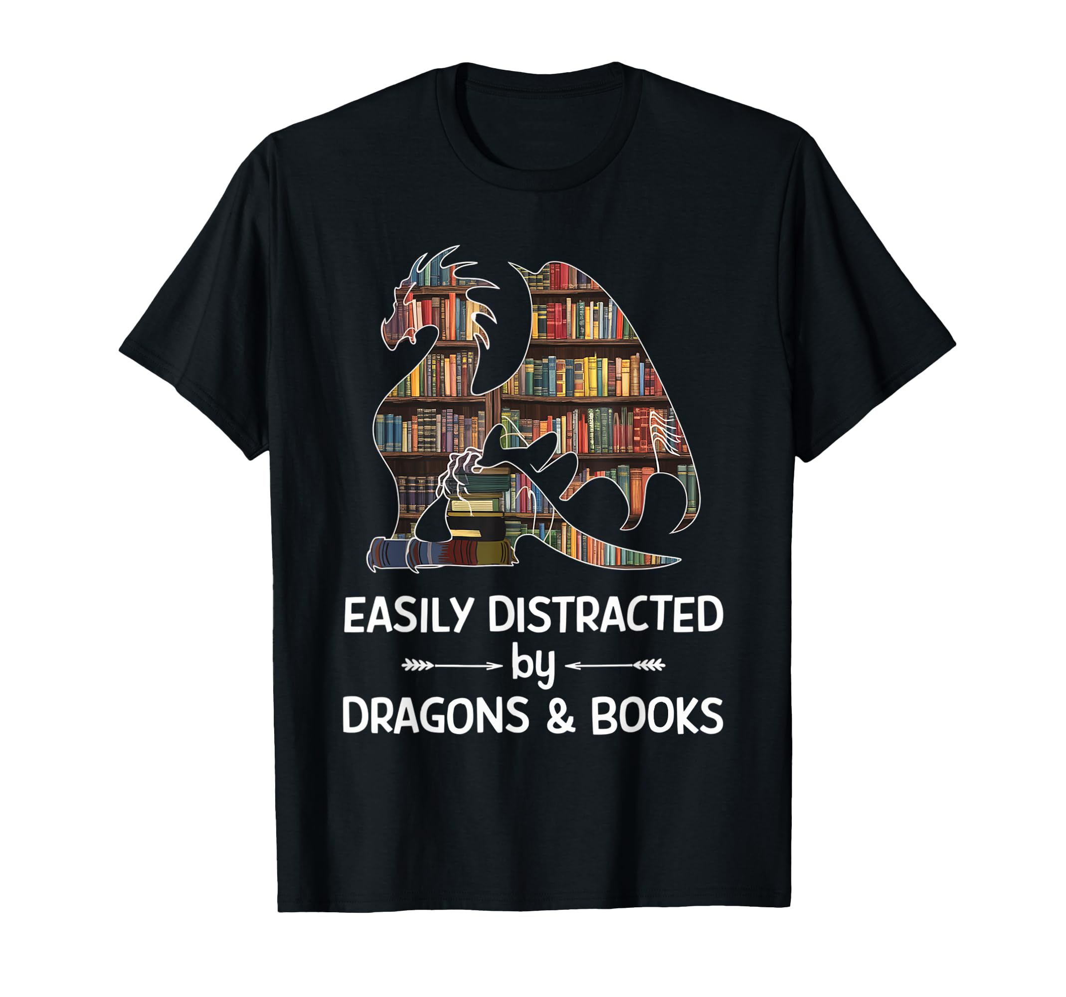 Easily Distracted Dragon And Books T-Shirt - Minimalist Print Men Women - T-Shirt, Sweatshirt, Hoodie