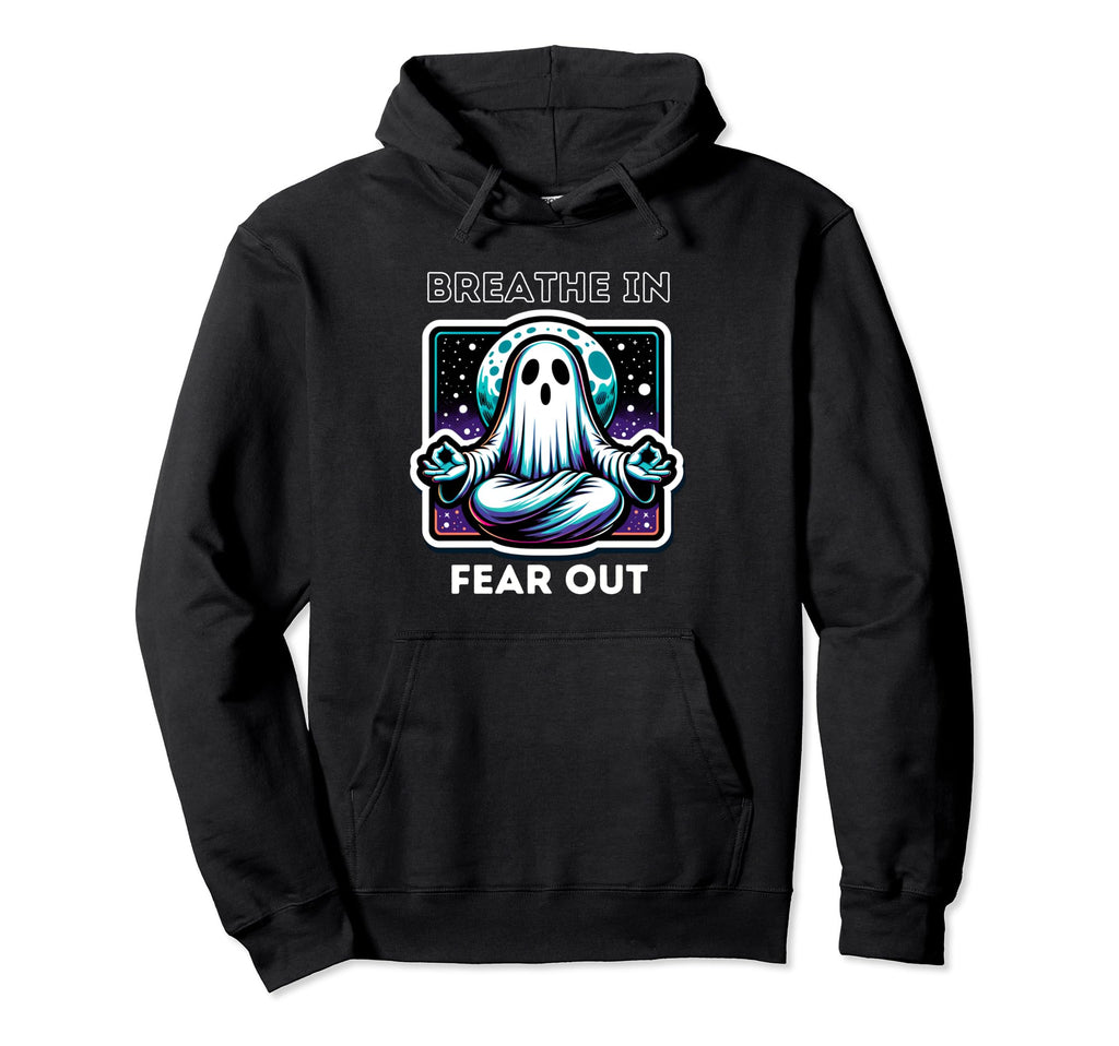 Ghost Meditating Under Moon Breathe Hoodie - Aesthetic Graphic for Adults - T-Shirt, Sweatshirt, Hoodie