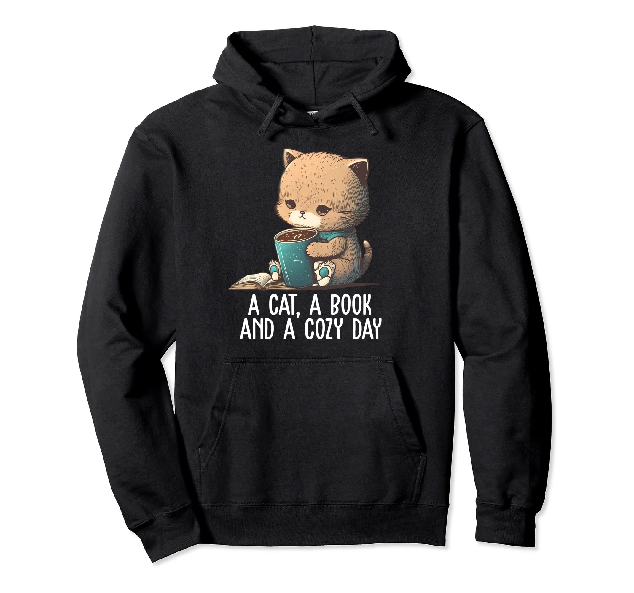 Cat Book And Cozy Day Book Lover Book Hoodie - Custom Art Print Unisex - T-Shirt, Sweatshirt, Hoodie