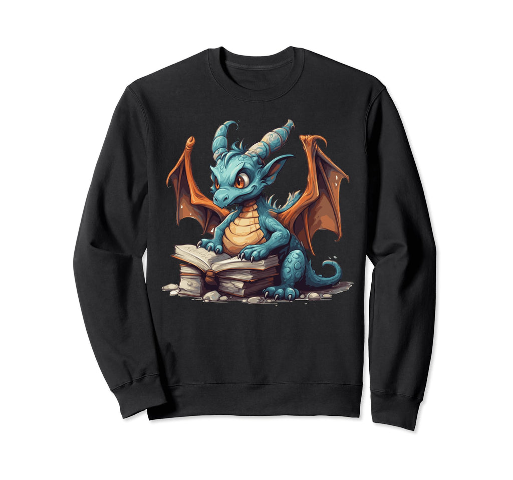 Dragon Reading Book Funny Sweatshirt - Aesthetic Graphic Unisex - T-Shirt, Sweatshirt, Hoodie