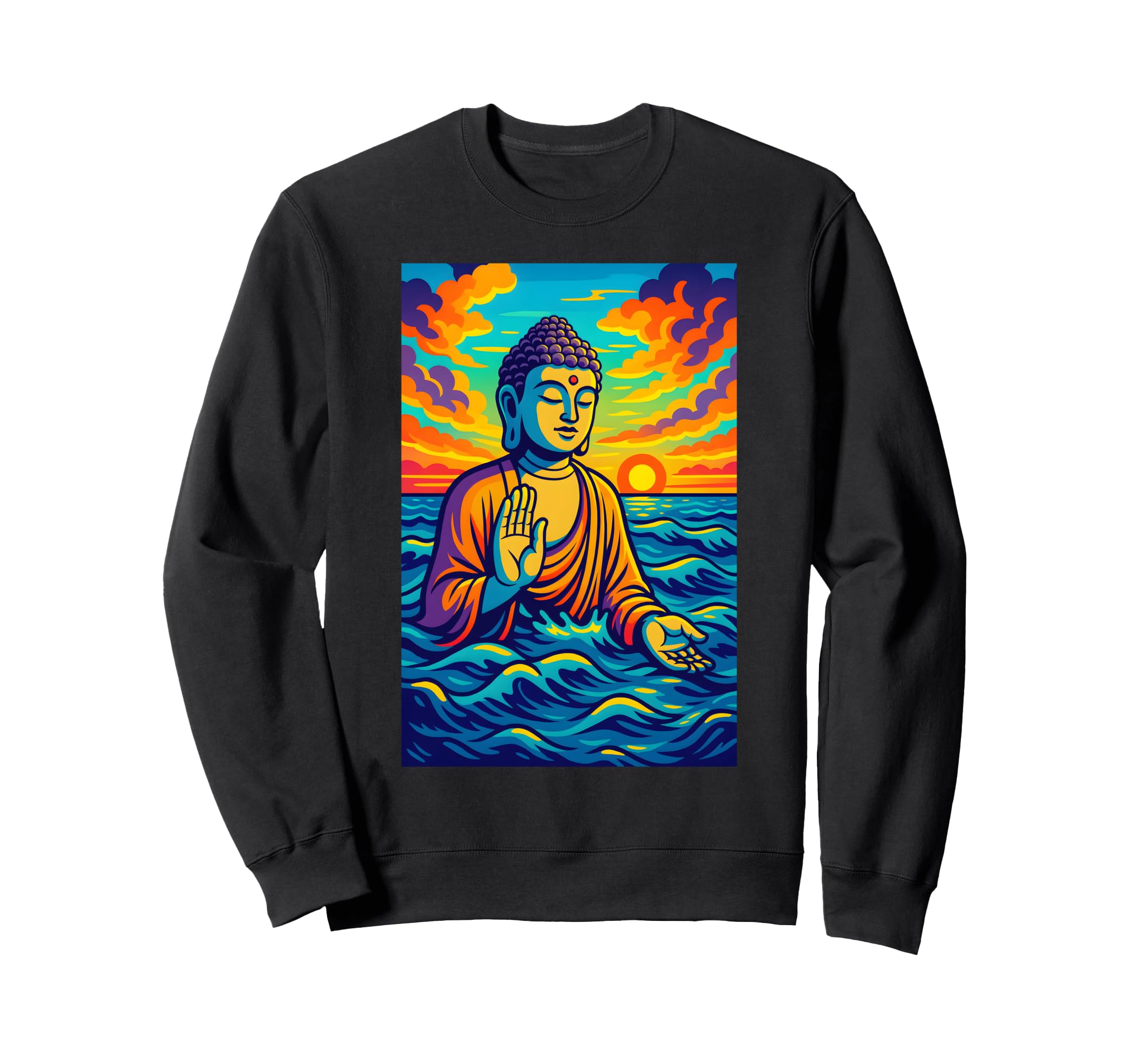 Buddha Sunset Art Spiritual Sweatshirt - Aesthetic Graphic for Adults - T-Shirt, Sweatshirt, Hoodie