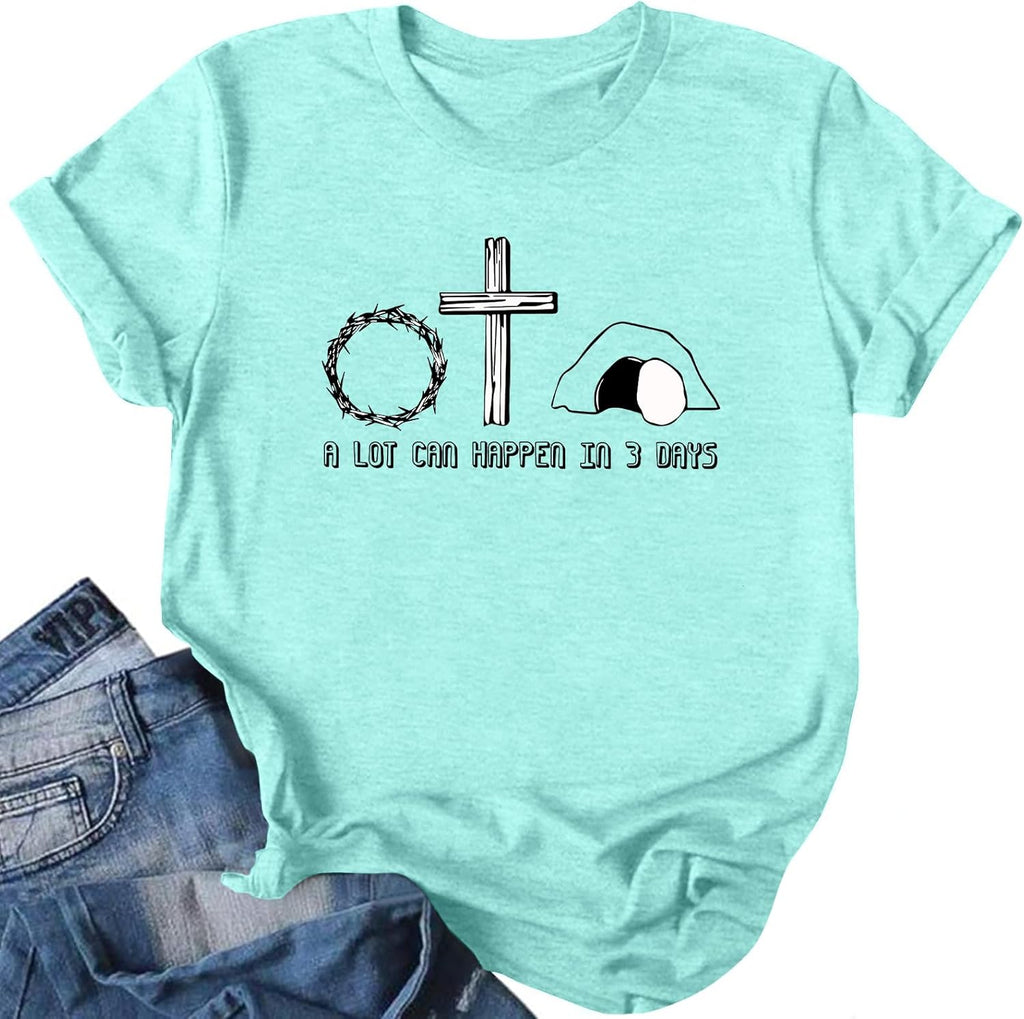 NTSWZYS Easter Shirts for Women Cute Floral Bunny Easter Tee He is Risen Christian Tshirt Jesus Short Sleeve Tops - T-Shirt, Sweatshirt, Hoodie