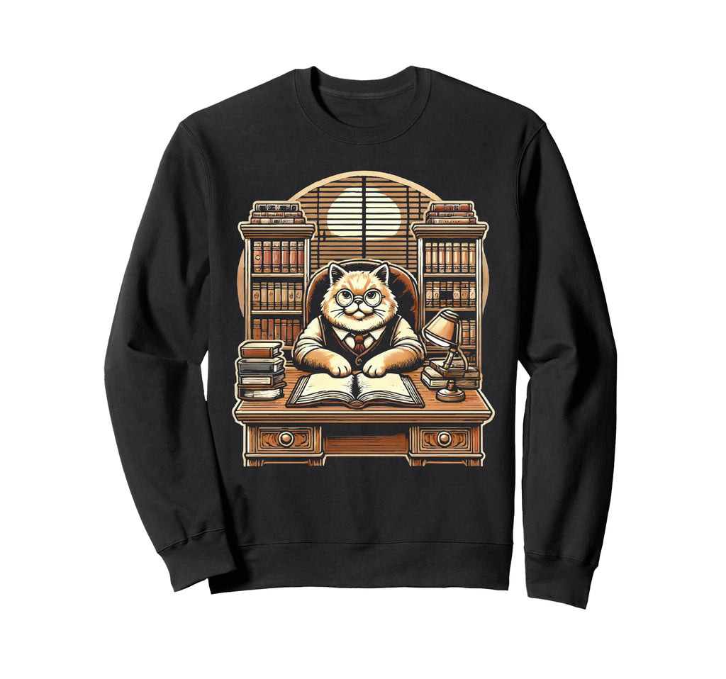 Cat Librarian Library Book Reading Sweatshirt - Minimalist Print Men Women - T-Shirt, Sweatshirt, Hoodie