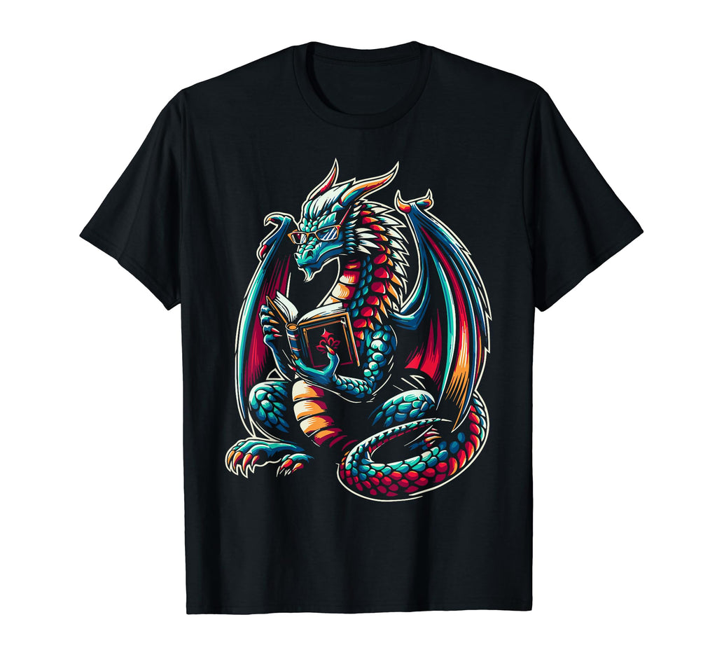 Dragon Reading Book Dragon Enthusiast T-Shirt - Graphic Print for Adults - T-Shirt, Sweatshirt, Hoodie