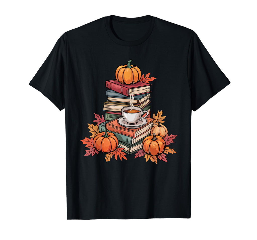 Autumn Reading Coffee And Pumpkins Funny T-Shirt - Graphic Print Men Women - T-Shirt, Sweatshirt, Hoodie