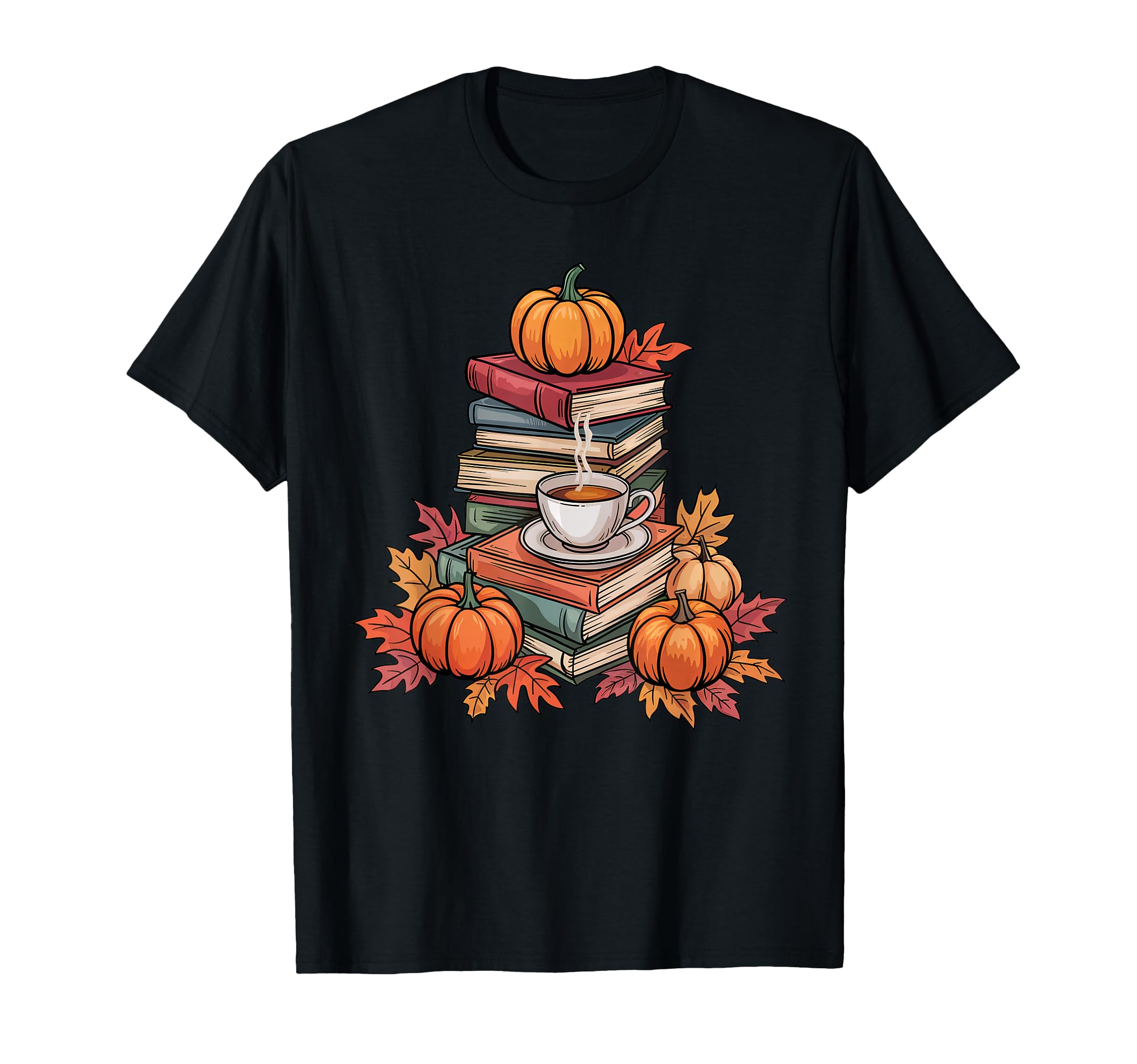 Autumn Reading Coffee And Pumpkins Funny T-Shirt - Graphic Print Men Women - T-Shirt, Sweatshirt, Hoodie