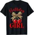 Birthday Girl Leopard Coquette Bow Red Cherry Bday Women T-Shirt Unisex T-shirt, Sweatshirt, Hoodie, Long Sleeve Tee - T-Shirt, Sweatshirt, Hoodie