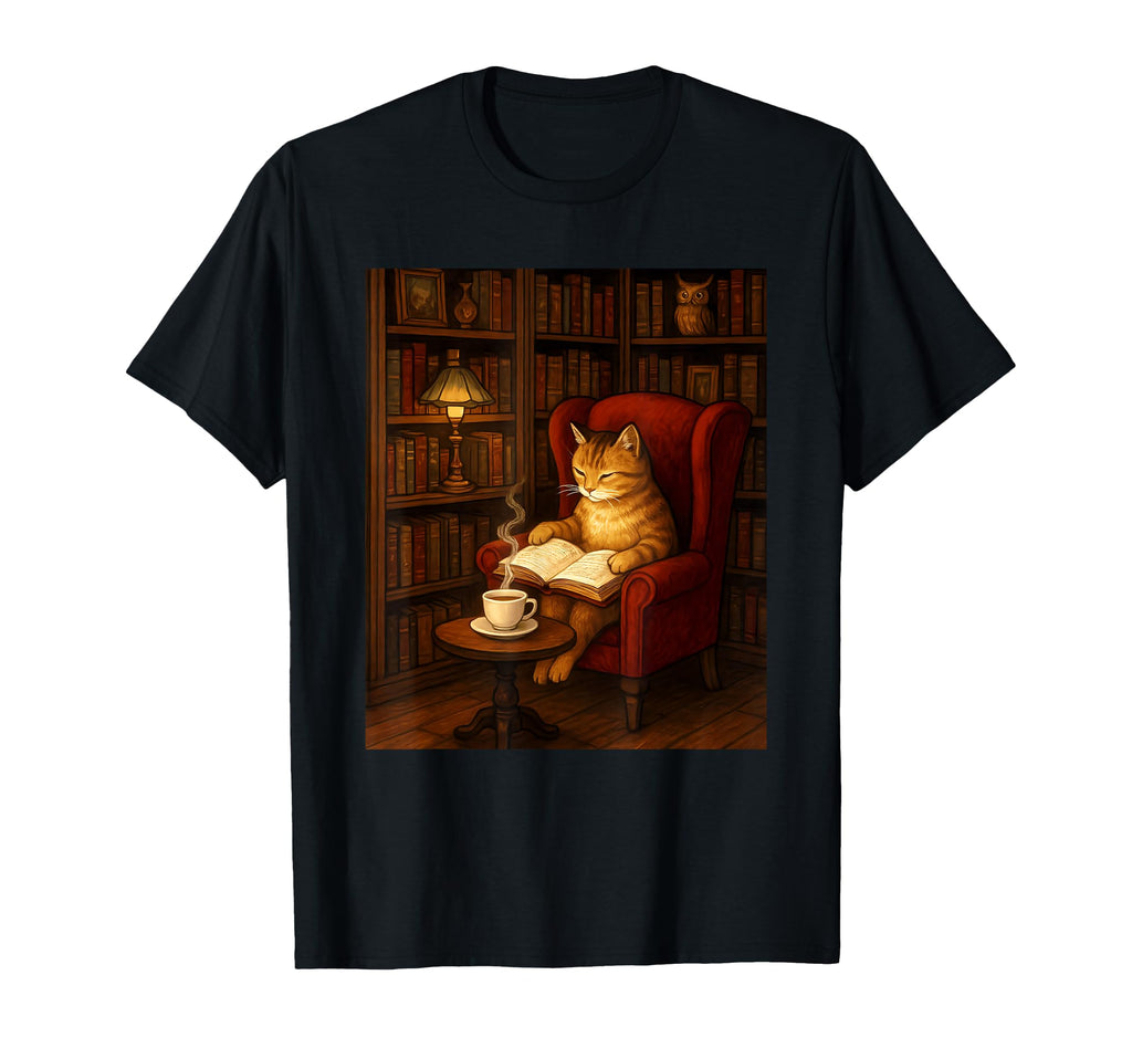 Book Lovers Reading Cat Library Cozy T-Shirt - Novelty Apparel for Adults - T-Shirt, Sweatshirt, Hoodie