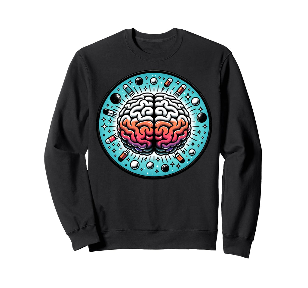Illustrated Brain Pills And Stars Sweatshirt - Custom Art Print for Adults - T-Shirt, Sweatshirt, Hoodie