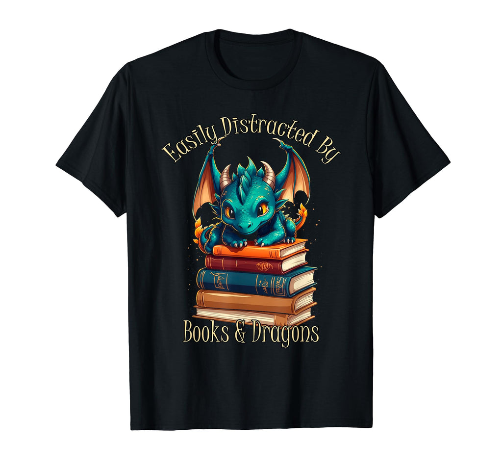 Easily Distracted Books Dragons Funny Book T-Shirt - Unique Graphic Unisex - T-Shirt, Sweatshirt, Hoodie