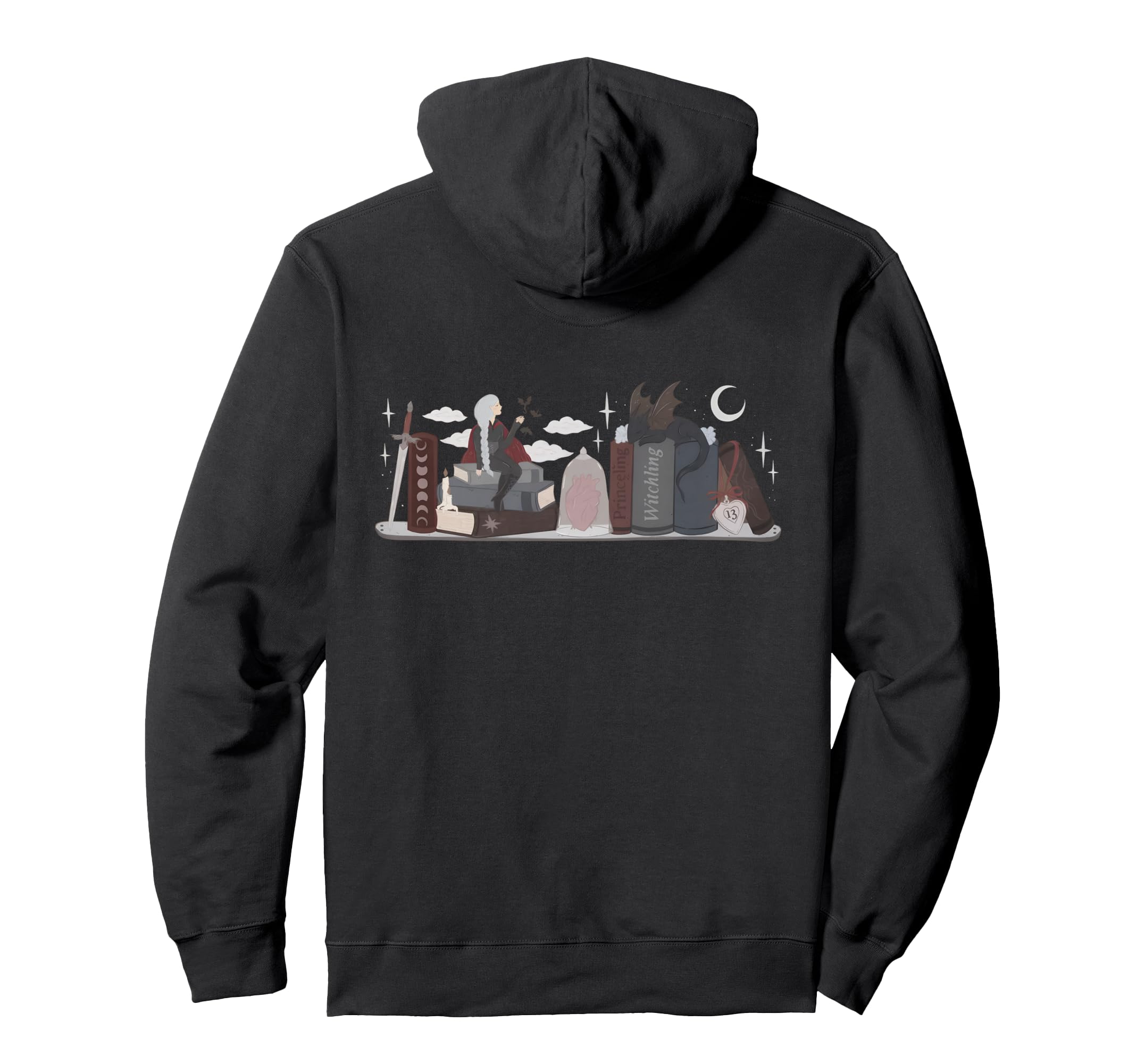 Fantasy Bookshelf Dragon Witchy Hoodie - Novelty Apparel Men Women - T-Shirt, Sweatshirt, Hoodie