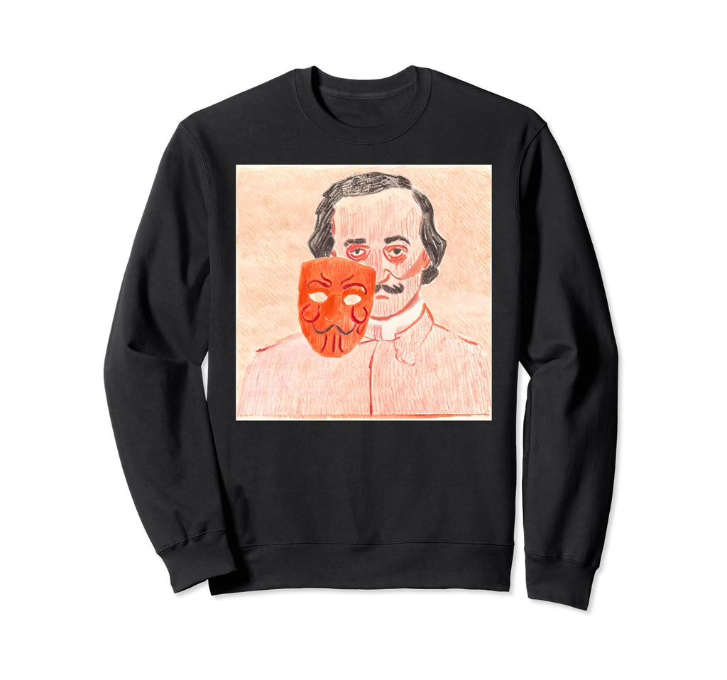 Edgar Allan Poe Mask Red Sweatshirt - Casual Everyday Wear for Adults - T-Shirt, Sweatshirt, Hoodie