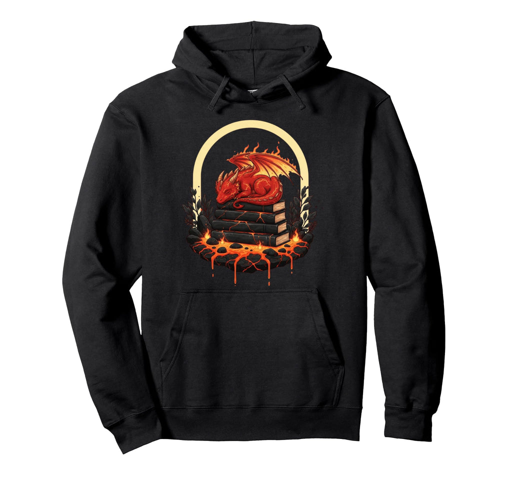 Sleeping Fire Dragon Book Stack Lava Hoodie - Trendy Graphic Men Women - T-Shirt, Sweatshirt, Hoodie
