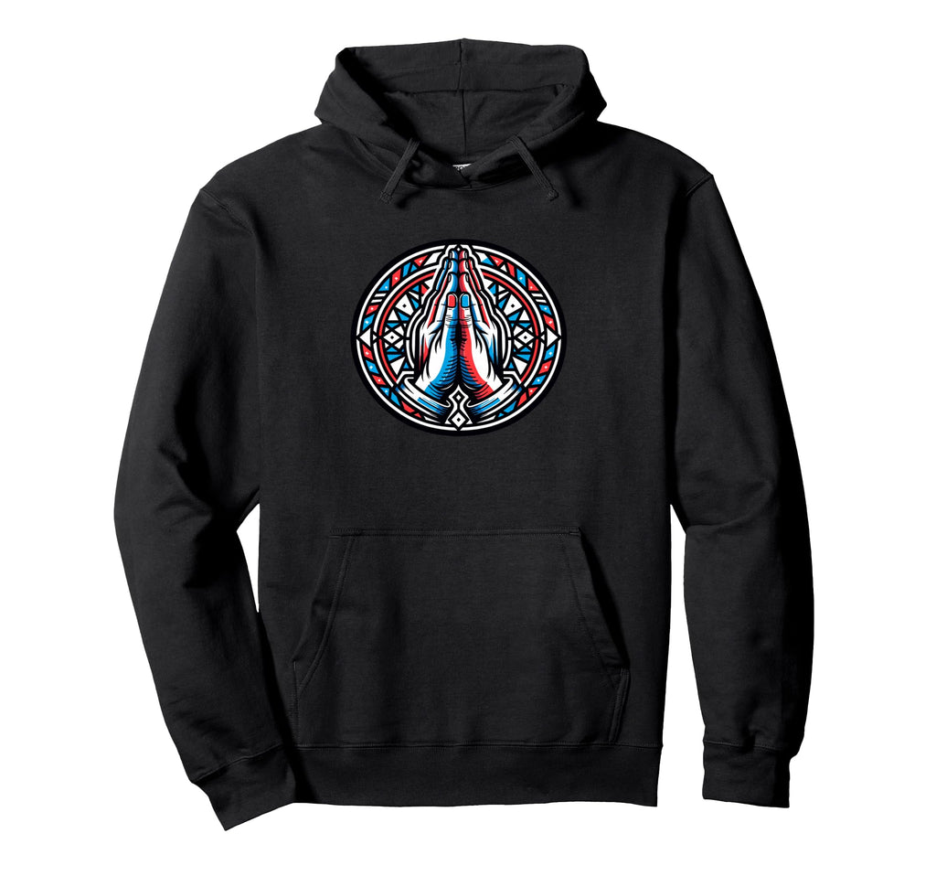 Colorful Geometric Praying Hands Hoodie - Minimalist Print for Adults - T-Shirt, Sweatshirt, Hoodie