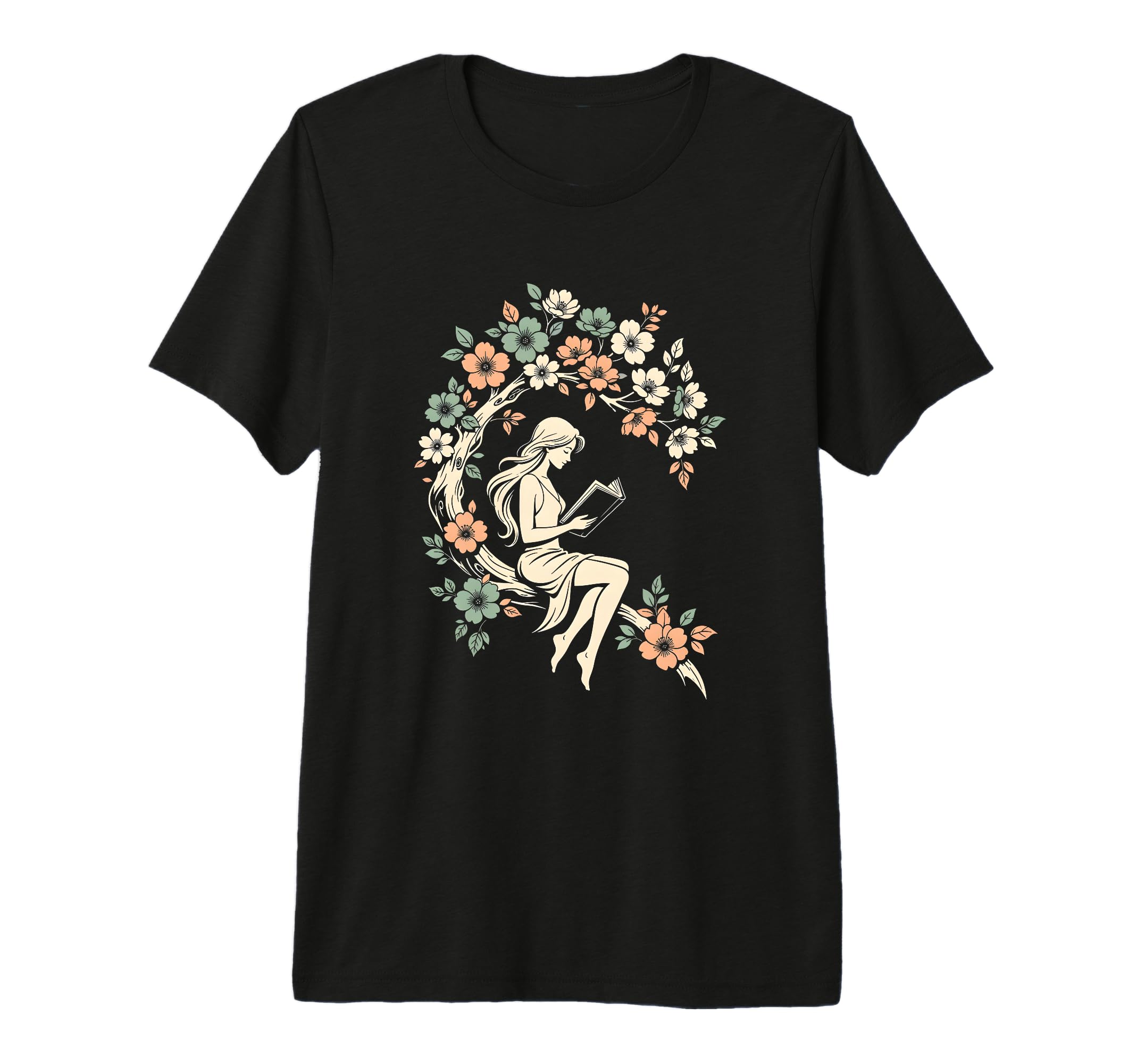 Reading Fairy Bookworm Floral Moon T-Shirt - Aesthetic Graphic Unisex - T-Shirt, Sweatshirt, Hoodie