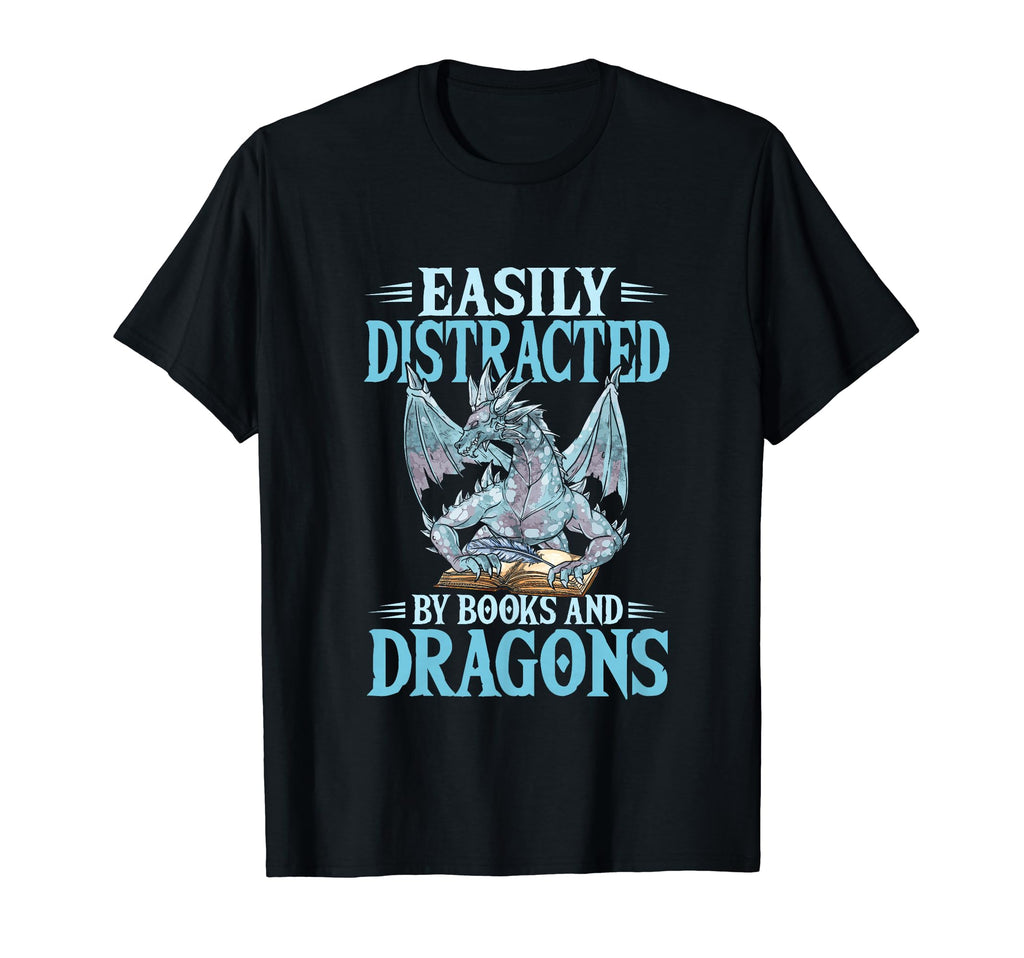 Book Nerd Easily Distracted Books Dragon T-Shirt - Graphic Print Men Women - T-Shirt, Sweatshirt, Hoodie