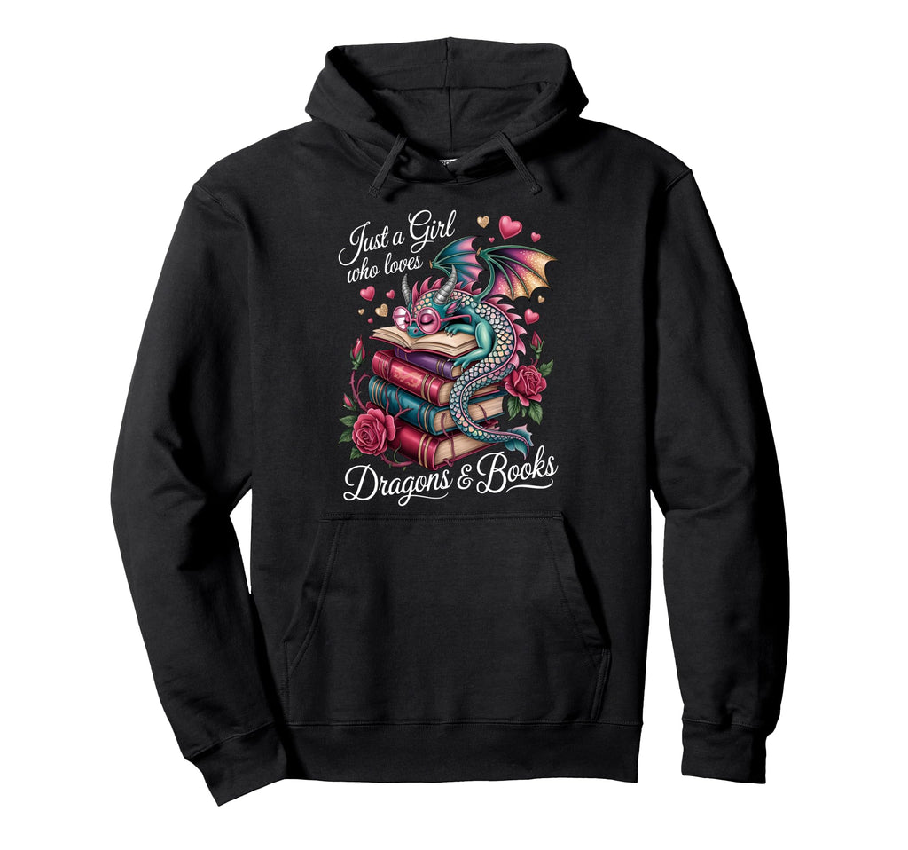 Dragons And Books Bookworm Romantic Hoodie - Aesthetic Graphic for Adults - T-Shirt, Sweatshirt, Hoodie