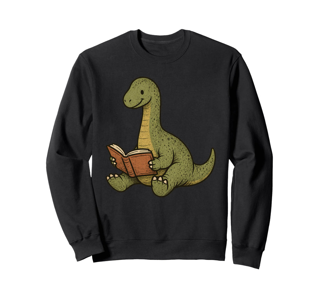Brachiosaurus Dinosaur Reading Book Nerd Sweatshirt - Unique Graphic Unisex - T-Shirt, Sweatshirt, Hoodie