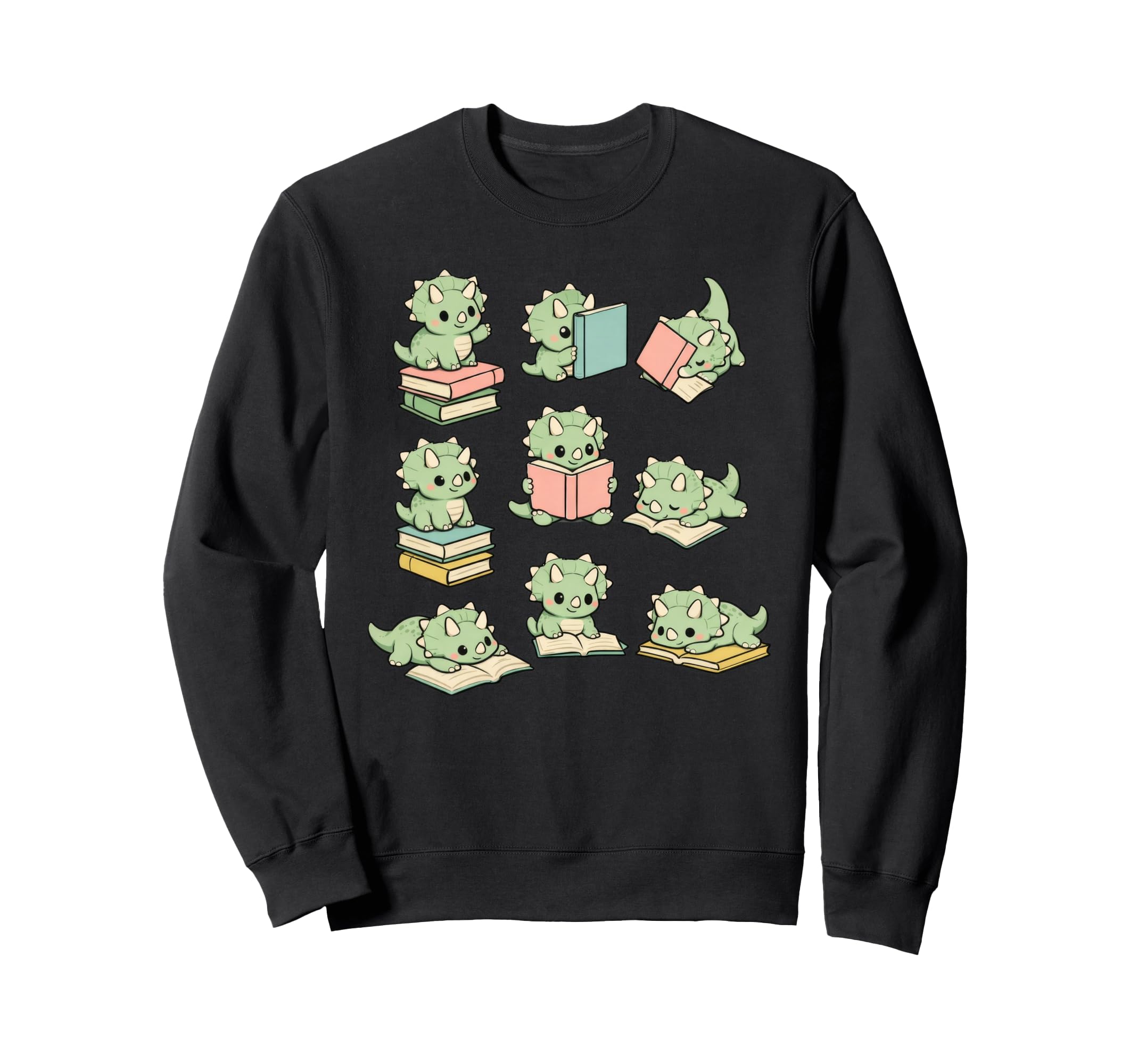Triceratops Dinosaur Reading Book Nerd Sweatshirt - Streetwear Style Unisex - T-Shirt, Sweatshirt, Hoodie