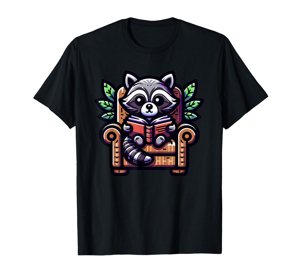 Cozy Raccoon Reading Book Lover Reader T-Shirt - Graphic Print Men Women - T-Shirt, Sweatshirt, Hoodie