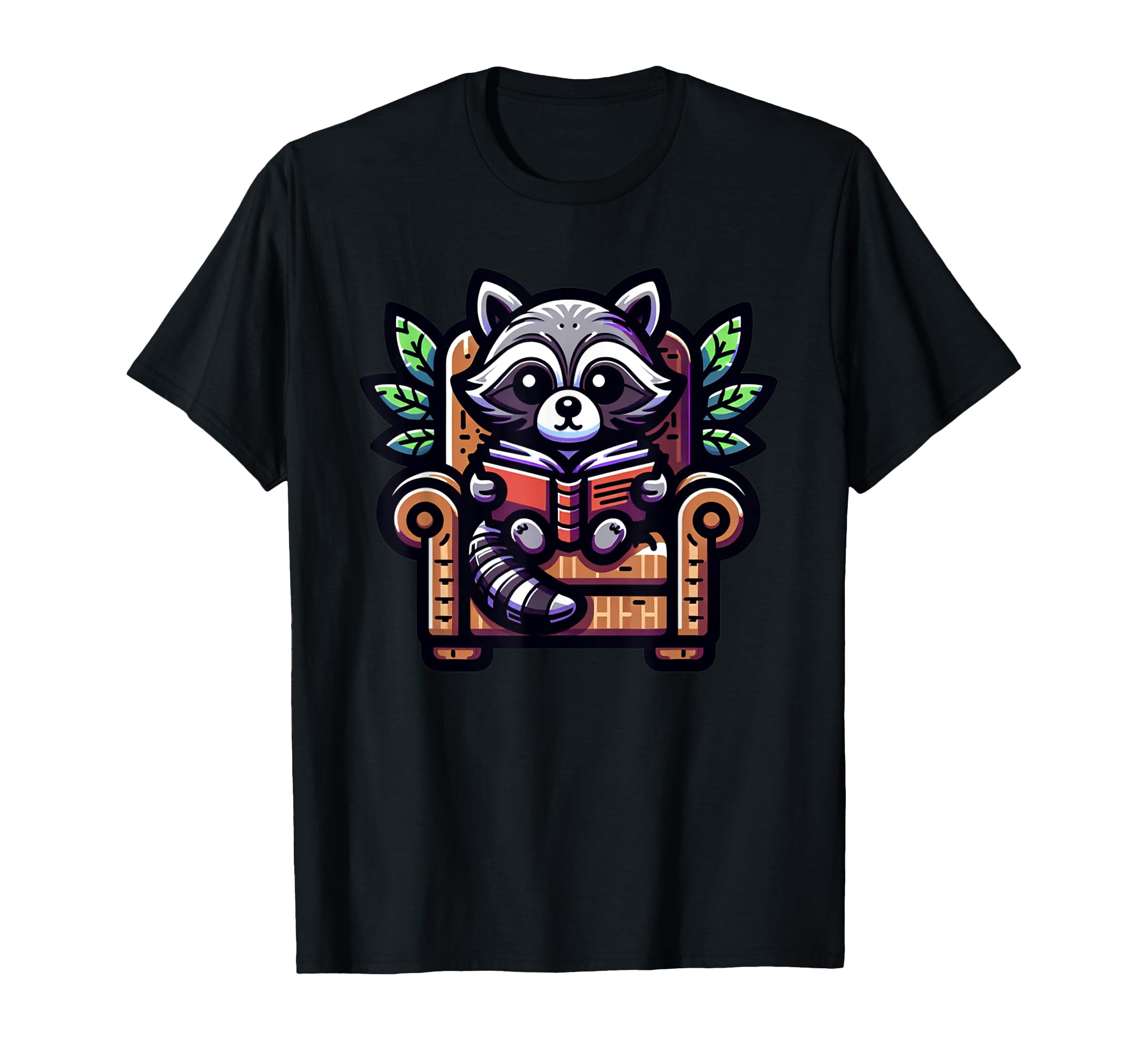 Cozy Raccoon Reading Book Lover Reader T-Shirt - Graphic Print Men Women - T-Shirt, Sweatshirt, Hoodie