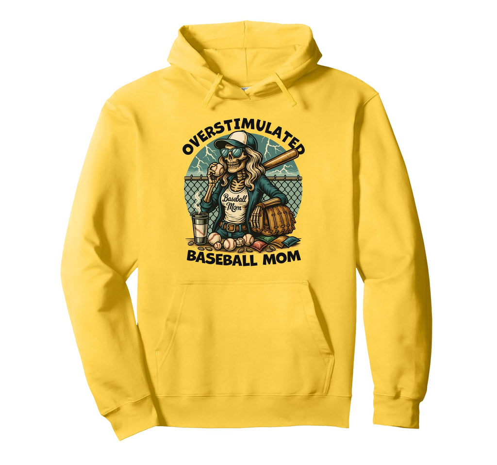 Funny Skeleton Overstimulated Baseball Hoodie - Novelty Apparel for Adults - T-Shirt, Sweatshirt, Hoodie