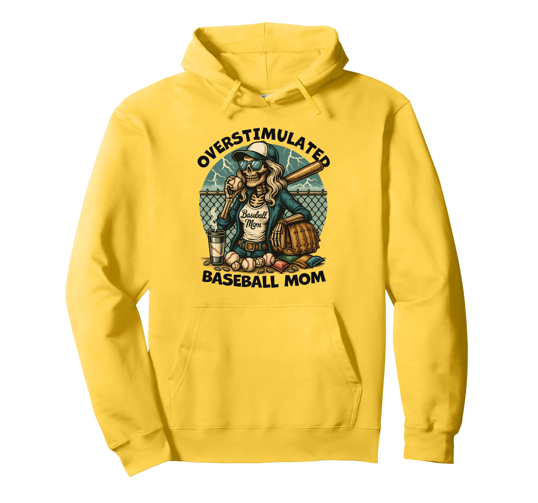 Funny Skeleton Overstimulated Baseball Hoodie - Novelty Apparel for Adults - T-Shirt, Sweatshirt, Hoodie