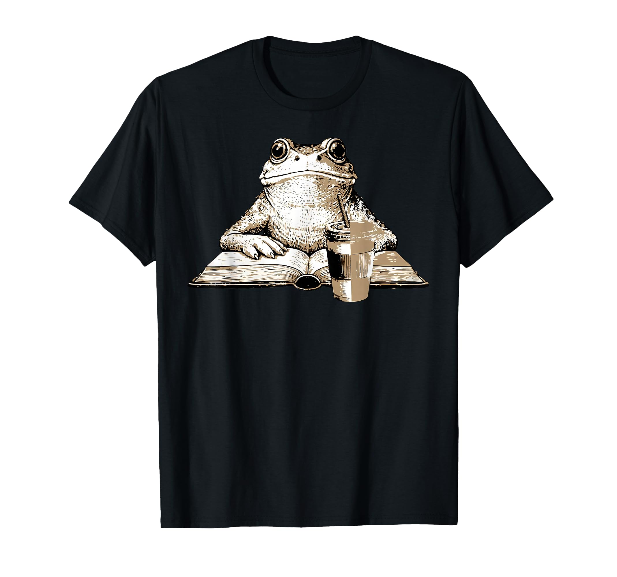 Frog Reading Book Drinking Coffee T-Shirt - Trendy Graphic for Adults - T-Shirt, Sweatshirt, Hoodie