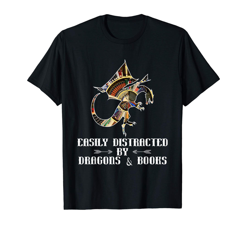 Easily Distracted Dragons And Books T-Shirt - Minimalist Print Unisex - T-Shirt, Sweatshirt, Hoodie