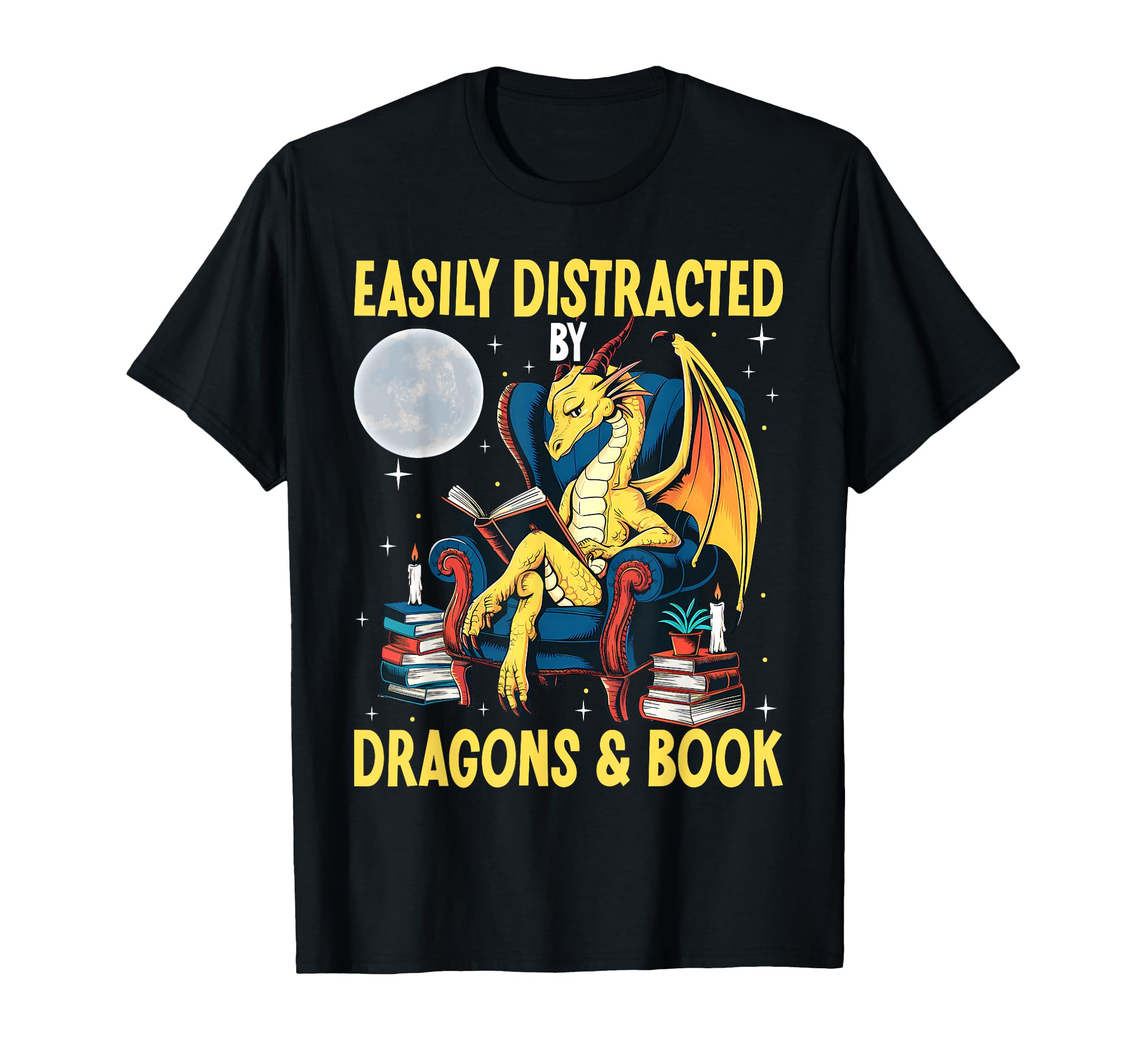 Easily Distracted Dragons And Books T-Shirt - Fun Novelty Design Unisex - T-Shirt, Sweatshirt, Hoodie