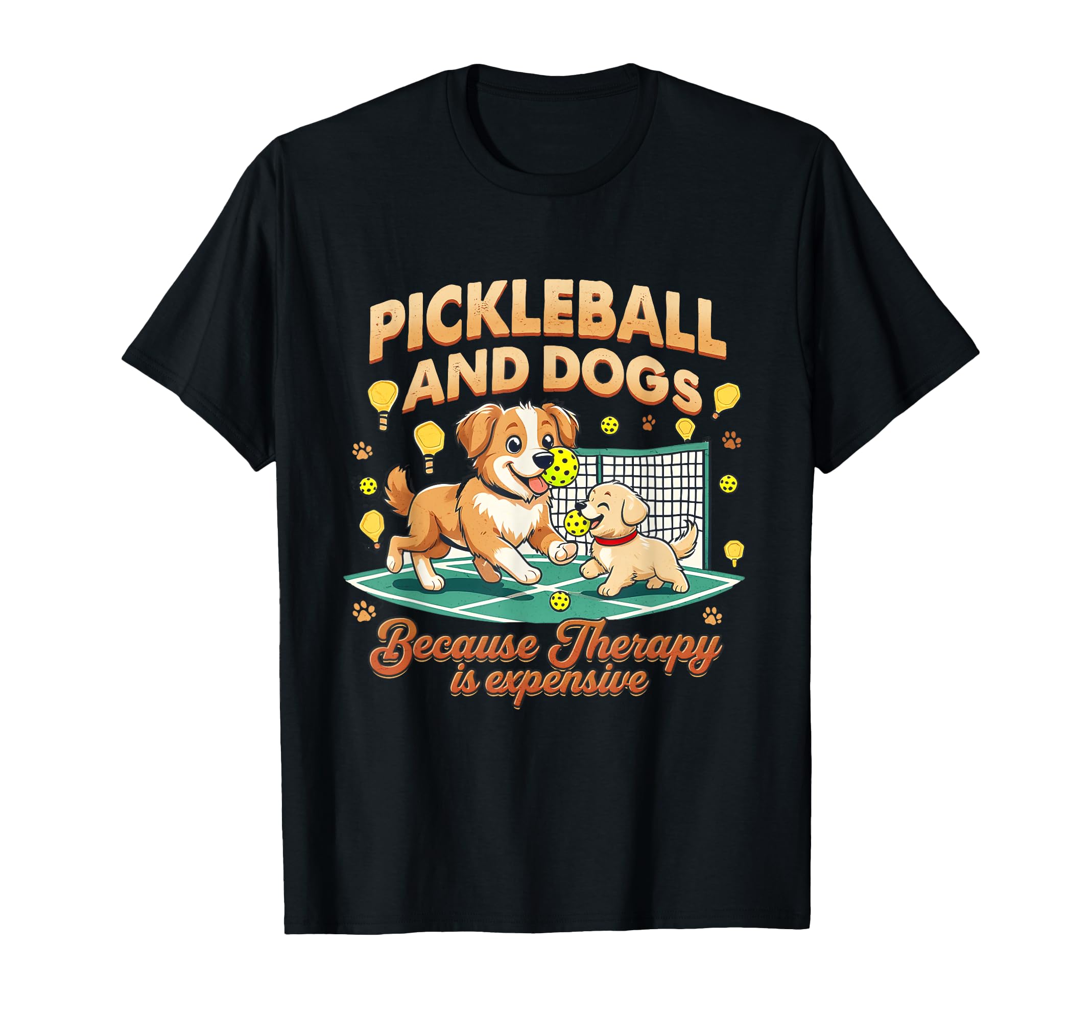 Pickleball And Dogs Because Therapy Is T-Shirt - Unique Graphic Unisex - T-Shirt, Sweatshirt, Hoodie