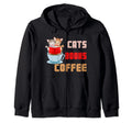 Cats Books Coffee Feline Java Pet Gift Funny Hoodie - Trendy Graphic Unisex - T-Shirt, Sweatshirt, Hoodie